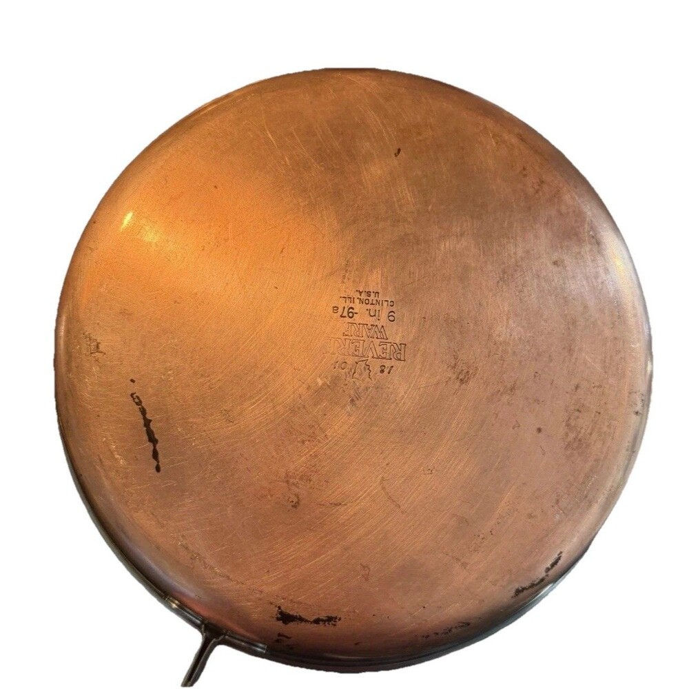 Revere Ware 1801 9” Skillet Copper Clad Frying Pan Clinton, IL 1997 Vintage - Picture 3 of 12